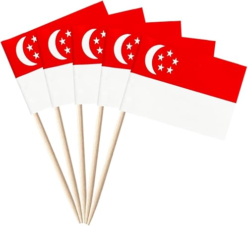 100 banderas de Singapur palillo de dientes de Singapur, mini adornos pequeños para cupcakes de Singapur, banderas de palo para fiesta, cóctel,