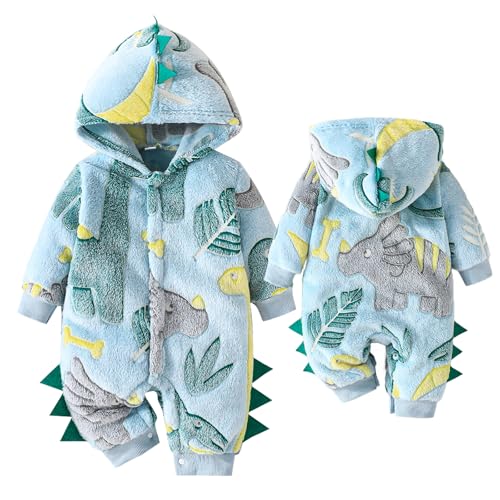 Yaopelky Bebé recién Nacido Dinosaurio Snowsuit Mono de una Pieza con Capucha para bebé Mono de Dibujos Animados Invierno cálido Traje de Lana (Verde, 9-12 Meses)