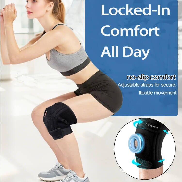 Miniatura 4 de Rodillera para hombres y mujeres con estabilizadores laterales y almohadilla de gel para rótula, soporte de compresión de rodilla ajustable