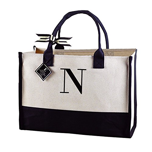 Mud Pie Initial Canvas Tote Bags (N)