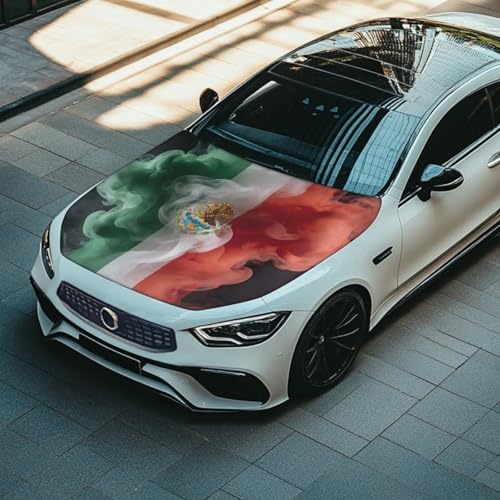 Image of Car Hood Cover Mexican Flag Print Hood Covers for SUV Trucks,Stretch Elastic Car Front Hood Protective Cover,Washable & Removable,Universal Auto Accessories Exterior
