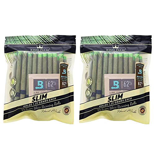 King Palm Slim Size Cones - (2 Packs of 25, 50 Rolls Total) - Natural Pre Wrap Palm Leafs - Pre Rolled Cones - All Natural Cones - Corn Husk Filter - Preroll Cones - Cones with Filter - Organic Cones