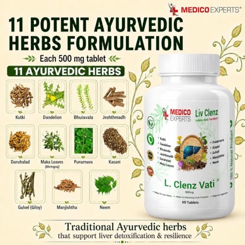 Image of L. Clenz Vati Ayurvedic Liver Detox Supplement | 11 Herbs (Dandelion, Kutki, Punarnava & more) | Fatty Liver Detox Tablets | For Daily Support After Heavy Meals & Alcohol | 180 Tablets