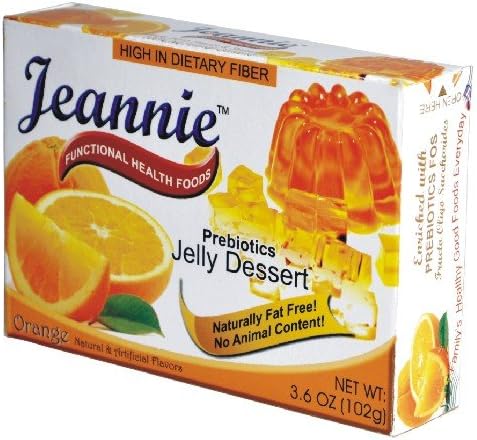 Jeannie Prebiotics 100% No Animal Content Gelatin-free Dessert [High Fiber & Vitamin C], Orange, 3.6oz Boxes (Pack of 12)