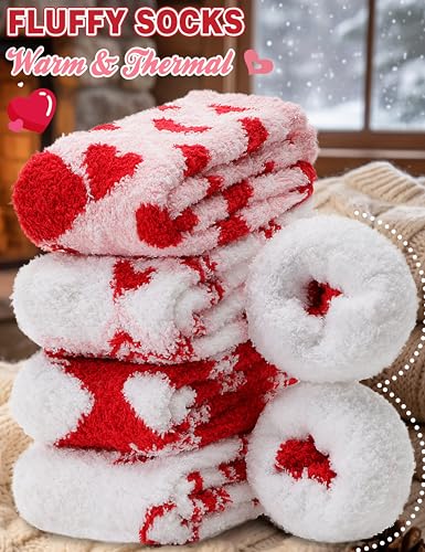 Image of Womens Fuzzy Socks Warm Fluffy Cozy Winter Slipper Thick Fleece Heart Socks 5 Pairs