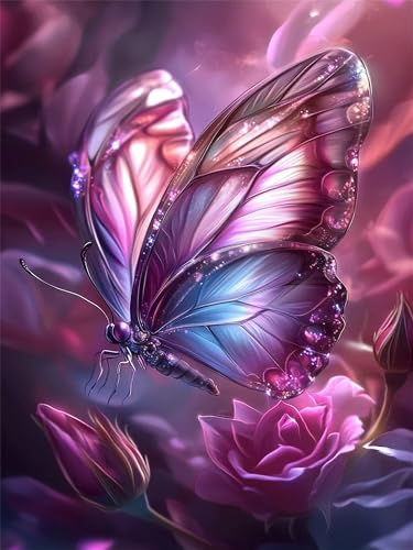 Pintar por Numeros Adultos Mariposa, Sueño Pintar por Numeros 45x60cm Lienzo Sin Marco, 1pcs DIY Paint by Numbers con 3 Pinceles y Pigmento Acrílico, Cuadros Decoracion Salon Modernos, Regalo,Cod1-709