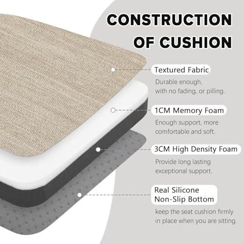 Image of baibu Set of 2 Memory Foam Dual-Layer Design Metal Dining Chair Pads Bar Stool Cushion with Ties for Metal Chairs or Bar Stools - 2 Cushions Only (Beige, 14 inch (35cm) 2PC)