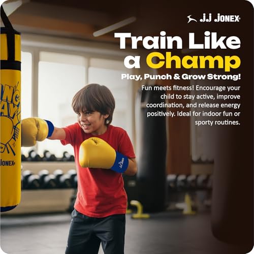 Image of JJ Jonex Sports Kids Boxing Punching Bag Set - Heavy Boxing Bag, Gloves, MMA, Home Gym & Martial Arts Training Equipment | for Boys & Girls for Age 3 4 5 6 7 8 Years | Yellow Color |