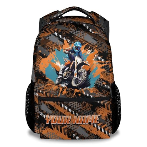 Kids Bookbag - Custom Motorcycle Backpack for Boys - 17 Inch School Backpack for Primary Middle - Cool School Bag for Children