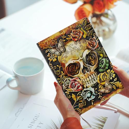Image of Alokik 3D Skull DND Vintage Leather Journal Writing Notebook with 200 Pages A5 Journal Diary,Antique Handmade Leather Diary,Travel Diary&Notebooks to Write in,Diary Gift for Men Women