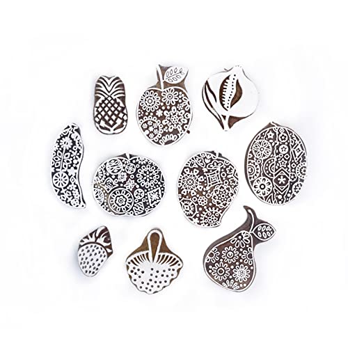 Image of Hashcart | Set of 10 | Handmade Wooden Printing Stamps for Blocks Printing Multi Shape Scrapbooking Kids Project Art Craft Pottery Craft