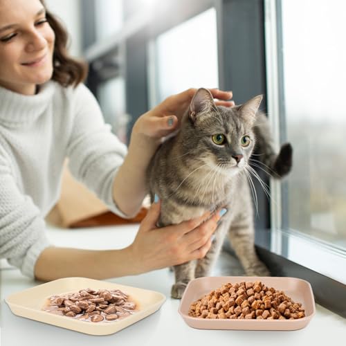 Aevcvok 10 Stück Katzennapf, Futternapf Katze Flach, Katzenfutter Napf, Quadrat Katzenschüssel, Katzen Futternapf Bunte, Katzenteller, Katzen Napfset für Trockenfutter und Nassfutter