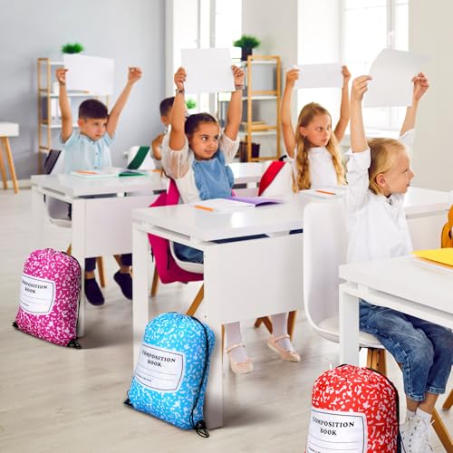 Image of 24 Pcs Back to School Composition Book Drawstring Bag Bulk 13 inchx16 inch Backpacks Carrying Folder Computer for Writing Teacher (Bright)