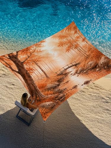 Large Sun Shade Sail 6.5' x 10', Thanksgiving UV Block Sunshade for Outdoor, Fall Farmhouse Maple Leave Trees Forest Heavy Duty Waterproof Sun Screen Cloth for Patio, Deck, Lawn, Pergola, Beach