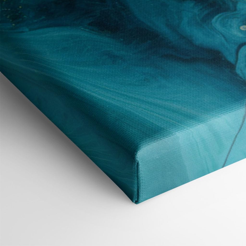 Canvas for Living Room. Swirling Elegance: A Dance of Blue, Green, and Gold in Abstract Art, 27 x 18 inch Canvas Wall Art - Ready to Hang
