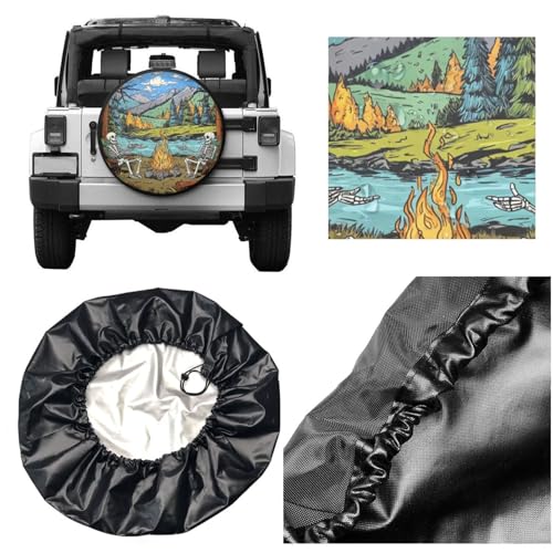 Image of Wilderness Skeletons Campfire Spare Tire Cover for Rv SUV Truck Camper Trailer,Cute Animal Tire Cover Wheel Covers Universal Fit,15 inch
