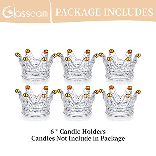 Glasseam Glass Tealight Candle Holder, Gold Rim Crown Crystal Candle Holders Set Of 6, Vintage Small Tea Lights Candle Holder Centerpiece, Decorative Votive Candle Holders For Table Wedding Christmas #TOP7