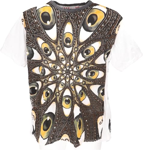 GURU SHOP Weed T-Shirt - Drittes Auge Mandala Weiß/bunt, Herren,...