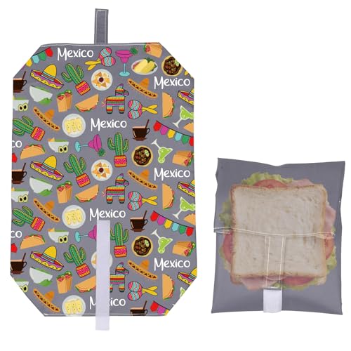 LEVLO Mexican Day Cinco De Mayo Margarita Reusable Sandwich Wrap Mexico Cocktail Food Wrap for Bartender Mom Dad (Mexico-FW)