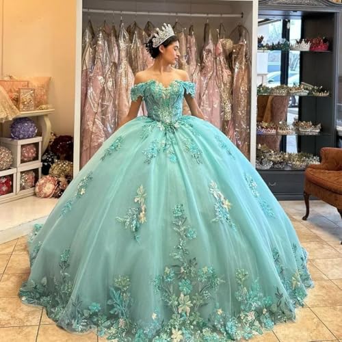 Women's Quinceanera Dresses Off The Shoulder Floral Flower Appliqued Princess Sweet 16 Gowns for Women4