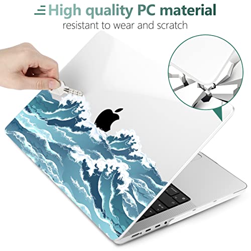 Twolskoo For Macbook Pro 16 Inch Case 2023 2022 2021 Release M2 A2780 M1 A2485 M1 Pro/Max, Hard Shell Case & Keyboard Cover & Screen Protector For Mac Pro 16" With Touch Id, Ocean #TOP2