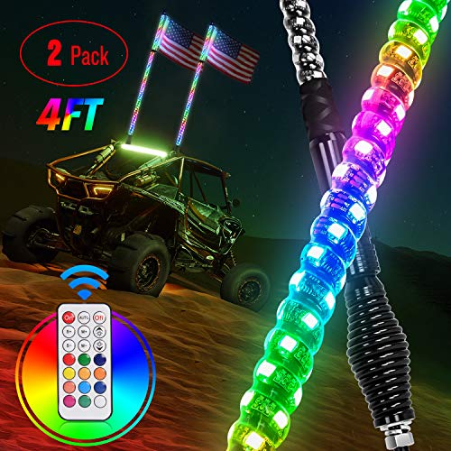 Nilight - TL-27 2PCS 4FT Spiral RGB Led Whip Light with Spring Base Chasing Light RF Remote Control Lighted Antenna Whips for Can am ATV UTV RZR Polaris Dune Buggy Offroad Truck