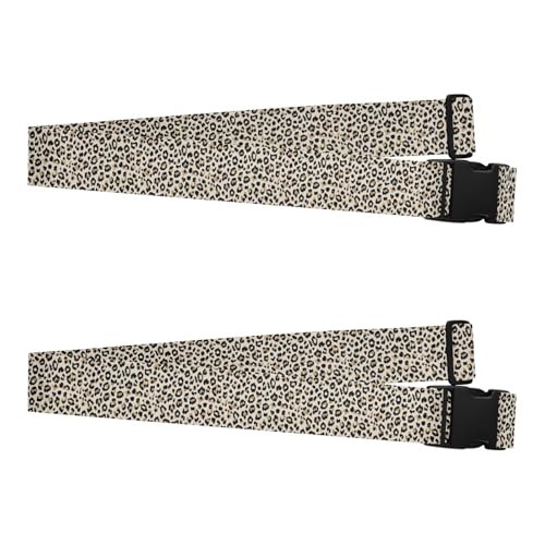 2 Pack Luggage Straps Fashion Leopard Off White Brown Portable Adjustable Travel Suitcase Belt for Travel Necessary Accessories