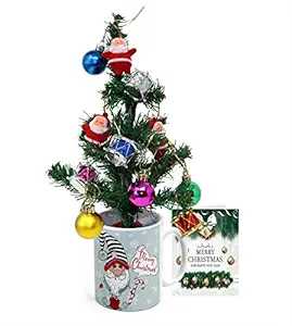 Khakee Merry Christmas Theme Mug & Xmas Tree with 10 pcs Ornaments & Xmas Card Combo Set - Xmas Decoration Gift Set (c138P)