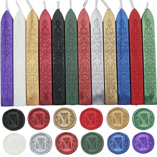 12Pcs Wax Sealing Sticks with Wicks Assorted Colors Wax Seal Sticks Great for Vintage Mixed Color Waxsealsticks Letter Sealwax Stamp Wedding Invitations Decoration (12-1)