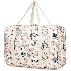 Narwey Plegable Bolsa de Viaje 45x36x20 Bolsa de Mano Equipaje Equipado Weekender Bag Deporte Bolsa de Fin de Semana Bolso Mujer para Easyjet Avíon 25L(Flamenco Beige)