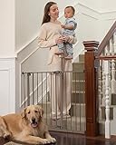 InnoTruth 28.9-42.1' Baby Gate with Door for Dogs, 30' Tall Pressure Mounted Dog Gates for The House Expandable One-Hand Open, Easy Step Walk Through Dual Lock Durable Metal Safety Pet Gates, Brown
