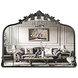 WallBeyond Black Antique Mirror for Vanity 32x24 Inch, Black Vintage Mirror with Ornate Frame, Arched Vintage Wall for Bathroom, Living Room, Fireplace