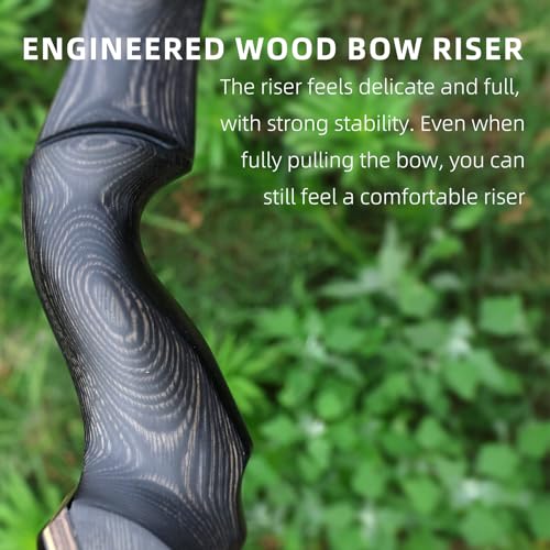 MOYJ 60inch 50LBS/45LBS/40LBS Hunting Takedown Recurve Bow and Mixed Carbon Arrow Competition Wooden Longbow Kit Adults for Outdoor and Practice