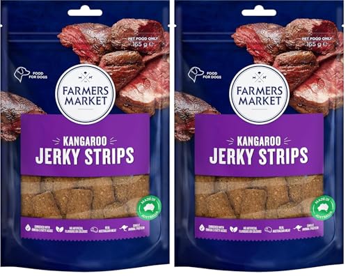 Farmer's Market Kangaroo Jerky Strips Adult Dog Treats 165g - Made with Real Australian Meat for a Tasty & Nutritious Treat, Enriched with Omega 3 for Joint Health (Pack of 2)