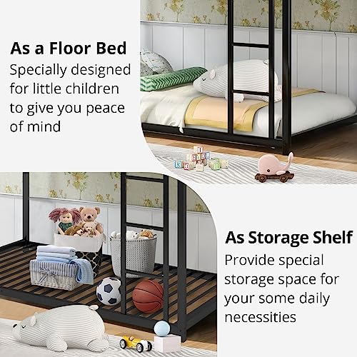 Inclake Twin Over Twin Bunk Bed, Heavy Duty Metal Bunk Bed Frame With Built-In Ladder And Safety Guard Rail thumb #2