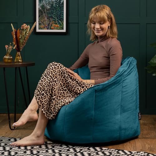 icon Sirena Zitzak Fauteuil, Blauwgroen, Fluwelen Stof, Zitzak Volwassen met Vulling Inbegrepen, Schelp Stoel, Bean Bag, Slaapkamer, Woonkamer, Woonkamermeubilair - Afbeelding 3