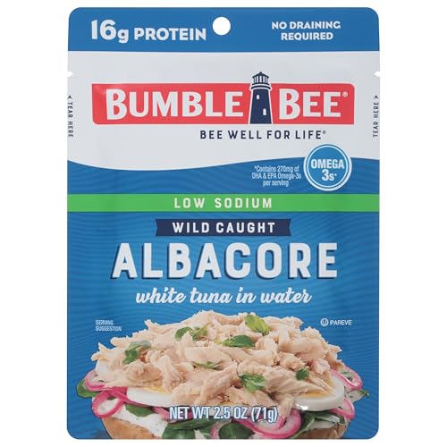 Image of Bumble Bee Low Sodium Chunk White Albacore Tuna in Water, 2.5 oz Pouch - Ready to Eat Wild Caught Tuna Packet - 16g Protein per Serving, High in Omega-3s - Non-GMO, Gluten Free, Kosher