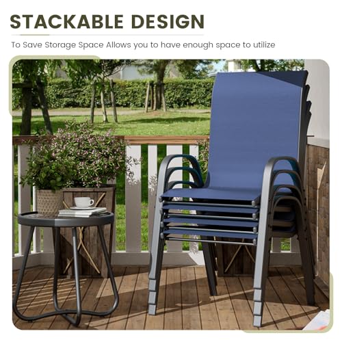 Image of UDPATIO Patio Chairs Set of 4, Stackable Outdoor Dining Chairs with High Back, Breathable Textilene Fabric Outdoor Chair All Weather, for Garden, Backyard (Blue)