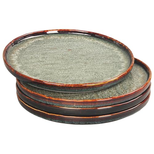 jinsongdafa Appetizer plate Porcelain Dinner Plates Set of 4,for Main Dish,Steak,Bread,Risotto,Pasta,Salad - Microwave,Oven and Dishwasher Safe,Scratch Resistant durable,9.84 Inch Black