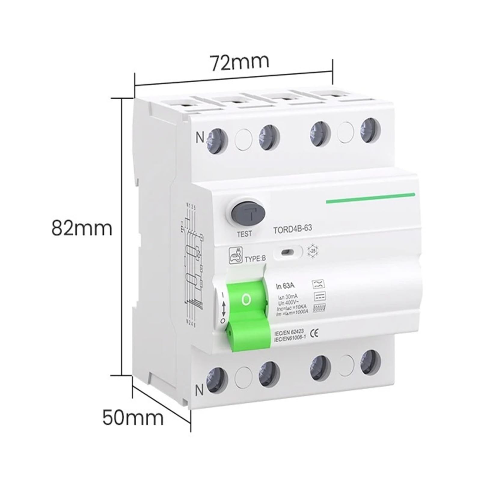 Disjoncteur Différentiel Différentiel Type B, 2P, 4P, CA 40 A, 63 A, 30 MA, 100 MA, 300 MA, 10 KA, Rail DIN 230 V(40A,2 Pole 30 mA)