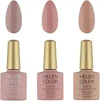 HELEN COLOR Kit 3 Esmaltes em Gel UV/LED 10ml Cada Frasco Secagem Rápida Alta Durabilidade Acabamento Brilhante (Nude)