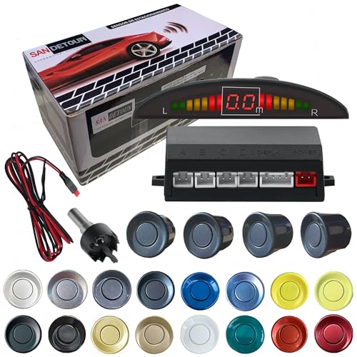Image of Car Reverse Backup Parking Sensor Radar System kit The LED Display with 3 Colors can Both Shows Distance Data and warn You with beep Sound Adjustable Volume Compact and Easy to Install