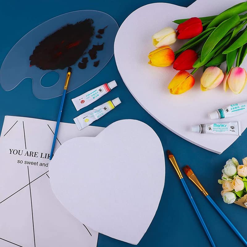 4 Tele Per Pittura A Forma Di Cuore – Tela Di Cotone Su Telaio MDF 10 Cm, Per Acrilico E Olio, Regalo Creativo