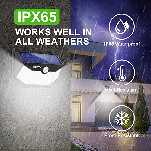 Hmcity Solar Lights Outdoor 120 LED with Lights Reflector and 3 Lighting Modes, Motion Sensor Security Lights，IP65 Waterproof Solar Powered for Garden Patio Yard (2Pack)