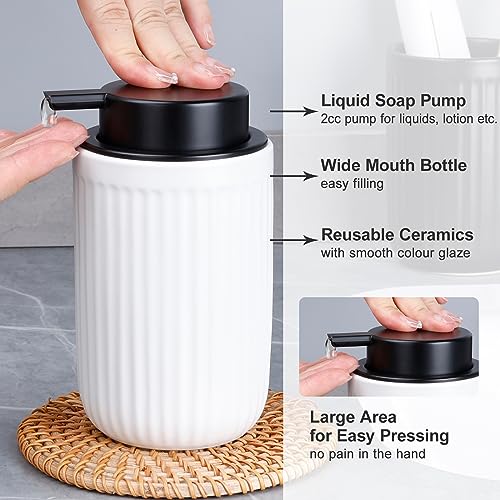 Image of BosilunLife Dish Hand Soap Dispenser - White Liquid Pump soap Dispenser for Bathroom Decro 12oz Ceramic Kitchen Dish Dispenser with Rust-Proof Liquid Pump Modern Refillable Lotion Bottles