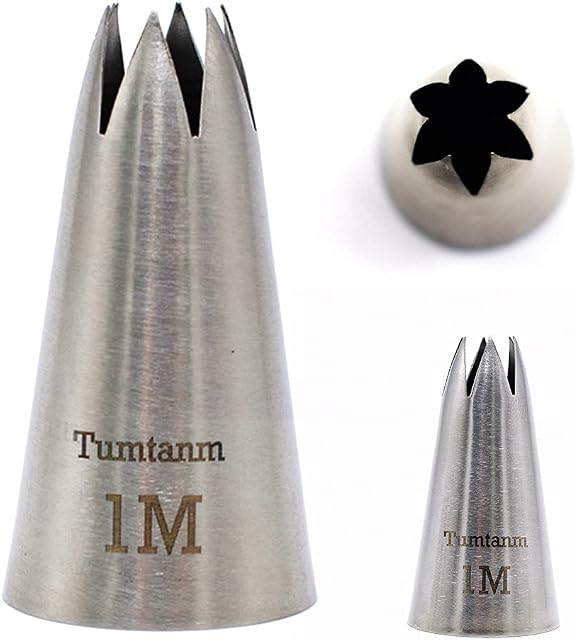 Tumtanm 1M Nozzle Open Star Piping Tip, Large Seamless Stainless Steel Icing Piping Nozzle Tip #1M