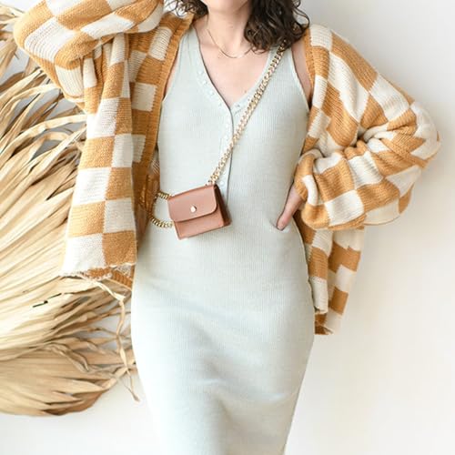 Image of Womens Checkered Cardigan Sweater Loose Long Sleeve Open Front Sweater Knit Coat Casual Oversized Plaid Cardigan Tops