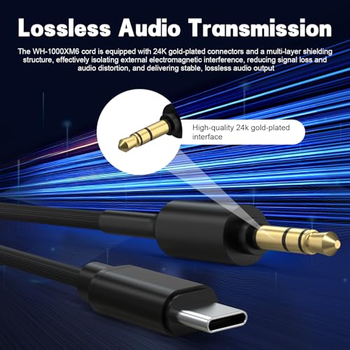 Image of WH-1000XM5 Aux Cable Compatible with Sony WH-1000XM6 WH-1000XM5 WH-1000XM4 WH-1000XM3 WH1000XM2 WH-XB910N WH-H900N WH-CH700N MDR-1A MDR-XB950BT MDR-XB950N1 MDR-1000X MDR-100ABN Headphones, 4.9ft