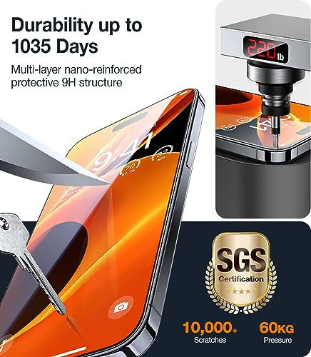 TORRAS for iPhone 15 Screen Protector, Install Fail? Replace!, 8FT Military Shatterproof, 9H Anti-Scratch, No Bubbles No Dust - Image 4