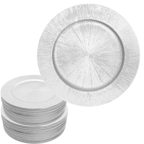 Platos cargadores plateados redondos 50 pzas 13 pulg miniatura 1